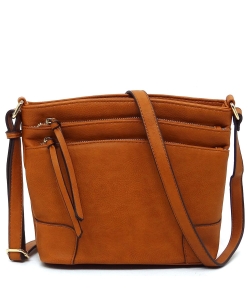 Fashion Multi Zip Pocket Crossbody Bag WU059 TAN